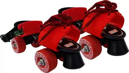 Jaspo Tenacity Lite Rubber Wheel Adjustable Quad Roller Skate (6-14 years) Quad Roller Skates - Size 1-8 UK (Red)
