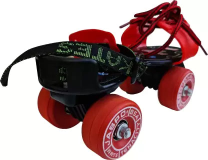 Jaspo Tenacity Lite Rubber Wheel Adjustable Quad Roller Skate (6-14 years) Quad Roller Skates - Size 1-8 UK (Red)