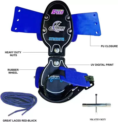 Jaspo Tenacity Lite Rubber Wheel Adjustable Quad Roller Skate (6-14 years) Quad Roller Skates - Size 1-8 UK (Blue)