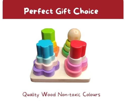 Smartcraft Wooden Sorting & Stacking Toys for Baby Toddlers, Blocks & Educational Shape Color Toy for Kids | Montessori Educational Learning Colour Recognition Toy Stack (Multicolor)