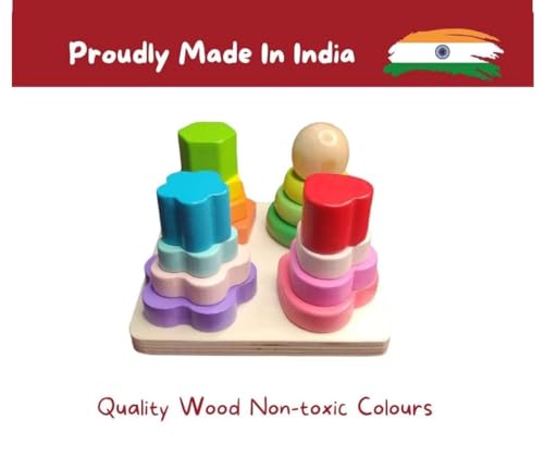 Smartcraft Wooden Sorting & Stacking Toys for Baby Toddlers, Blocks & Educational Shape Color Toy for Kids | Montessori Educational Learning Colour Recognition Toy Stack (Multicolor)