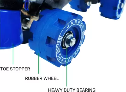 Jaspo Racer Adjustable Rubber Wheel Skates for Senior (6-14 years) Quad Roller Skates - Size 1-8 UK (Blue)