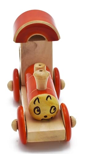 Smartcraft Handmade Wooden Engine Pull Along Toy Orange Color and Eco-Friendly Train Toy for Kids
