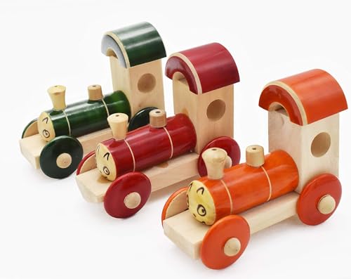 Smartcraft Handmade Wooden Engine Pull Along Toy Orange Color and Eco-Friendly Train Toy for Kids