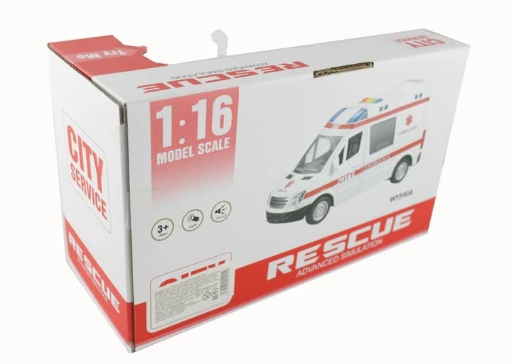 Smartcraft Ambulance Toy Car with Light and Siren Sound Effects, Heavy Duty Rescue Vehicle Toy for Kids and Children, Friction Wheels & LED Lights