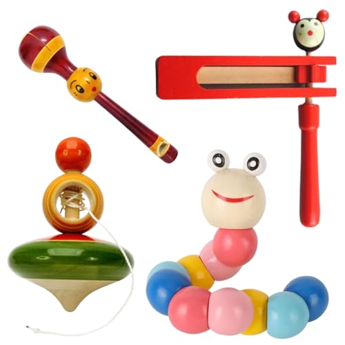 Smartcraft Toys Wooden Rattles Toys for Baby New-Born Kids Develops Sensory Skill- Set of 4 pcs (Multicolor)