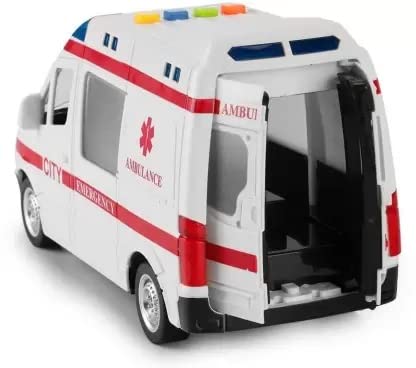 Smartcraft Ambulance Toy Car with Light and Siren Sound Effects, Heavy Duty Rescue Vehicle Toy for Kids and Children, Friction Wheels & LED Lights