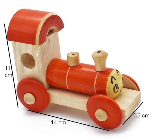 Smartcraft Handmade Wooden Engine Pull Along Toy Orange Color and Eco-Friendly Train Toy for Kids