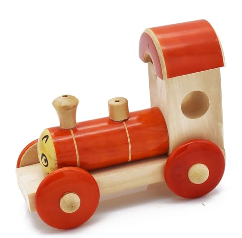 Smartcraft Handmade Wooden Engine Pull Along Toy Orange Color and Eco-Friendly Train Toy for Kids