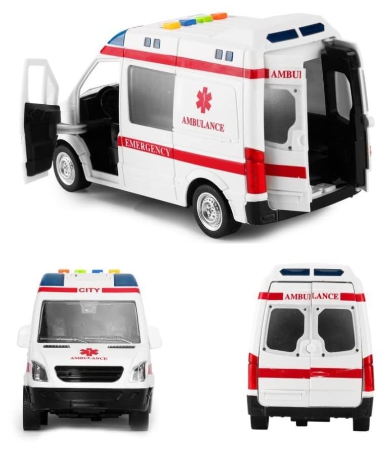 Smartcraft Ambulance Toy Car with Light and Siren Sound Effects, Heavy Duty Rescue Vehicle Toy for Kids and Children, Friction Wheels & LED Lights
