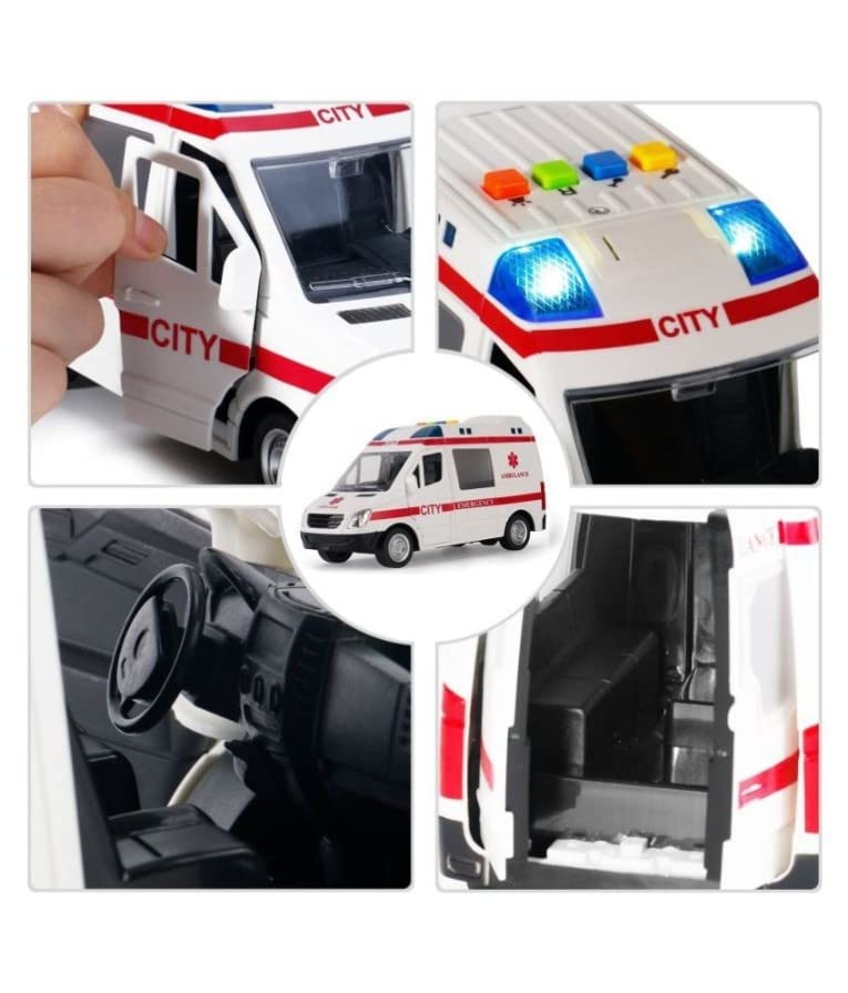 Smartcraft Ambulance Toy Car with Light and Siren Sound Effects, Heavy Duty Rescue Vehicle Toy for Kids and Children, Friction Wheels & LED Lights