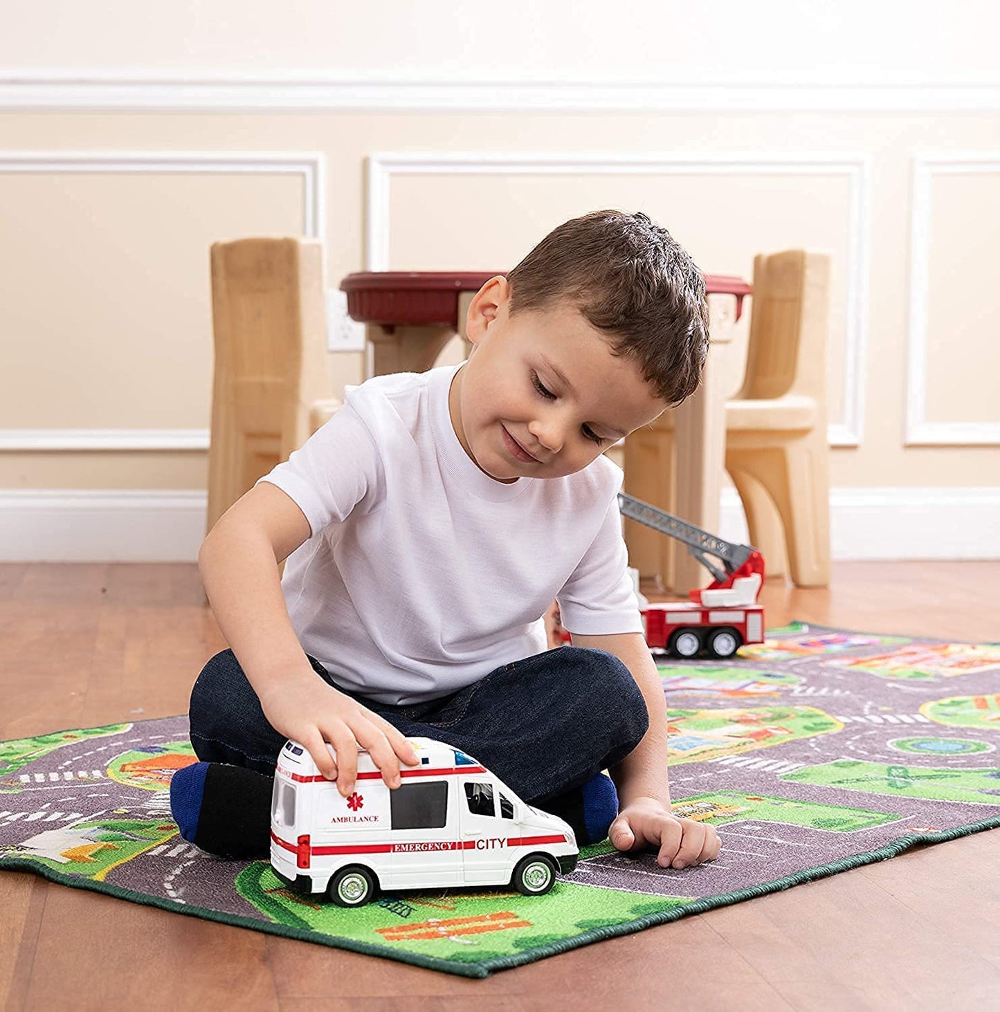 Smartcraft Ambulance Toy Car with Light and Siren Sound Effects, Heavy Duty Rescue Vehicle Toy for Kids and Children, Friction Wheels & LED Lights