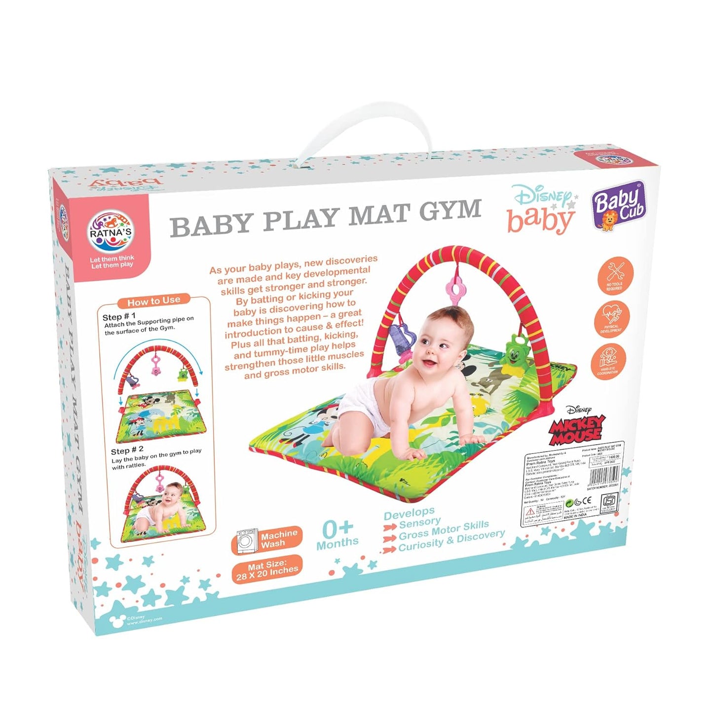 Smartcraft Baby Play Gym Mickey Mouse with Waterproof Soft Cozy matt & Cute Hanging Toys for Infants (Multicolour)