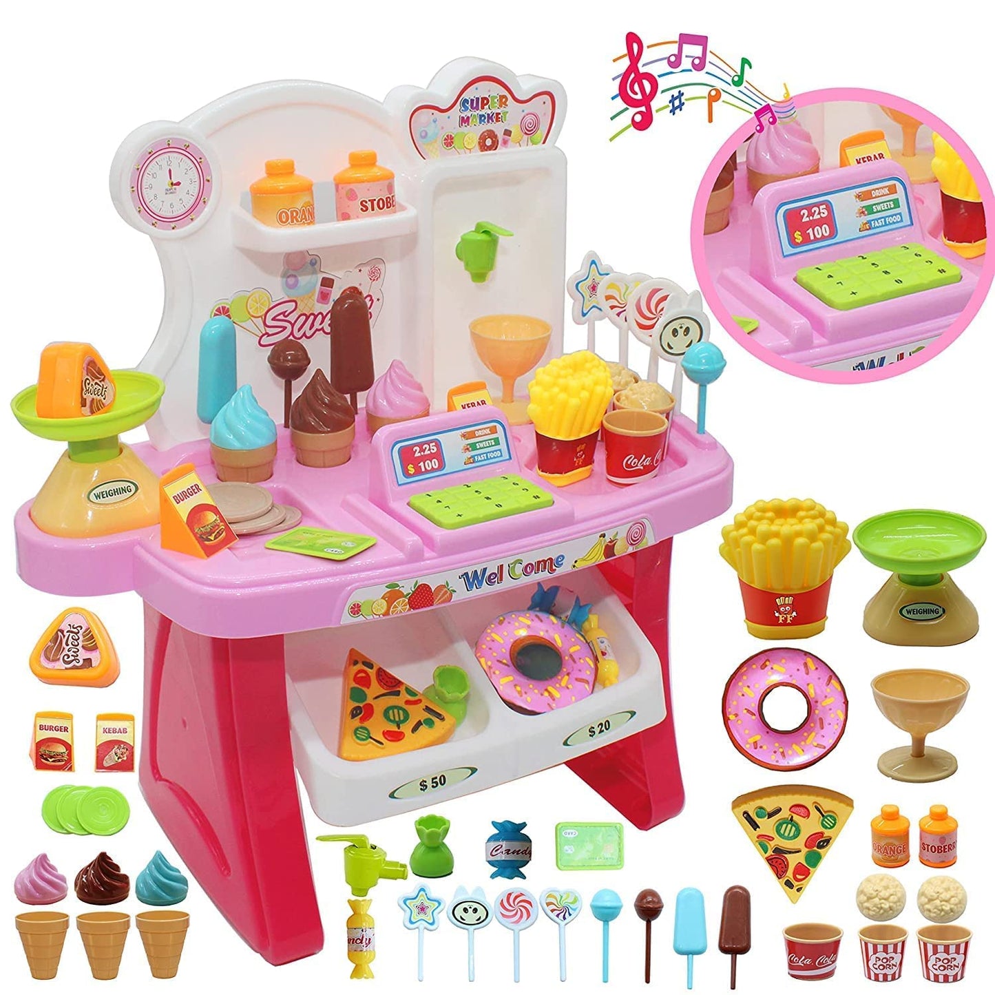 Smartcraft Mini Supermarket Toy Candy Sweet Shopping cart, Pretend Play Kitchen Set for Kids