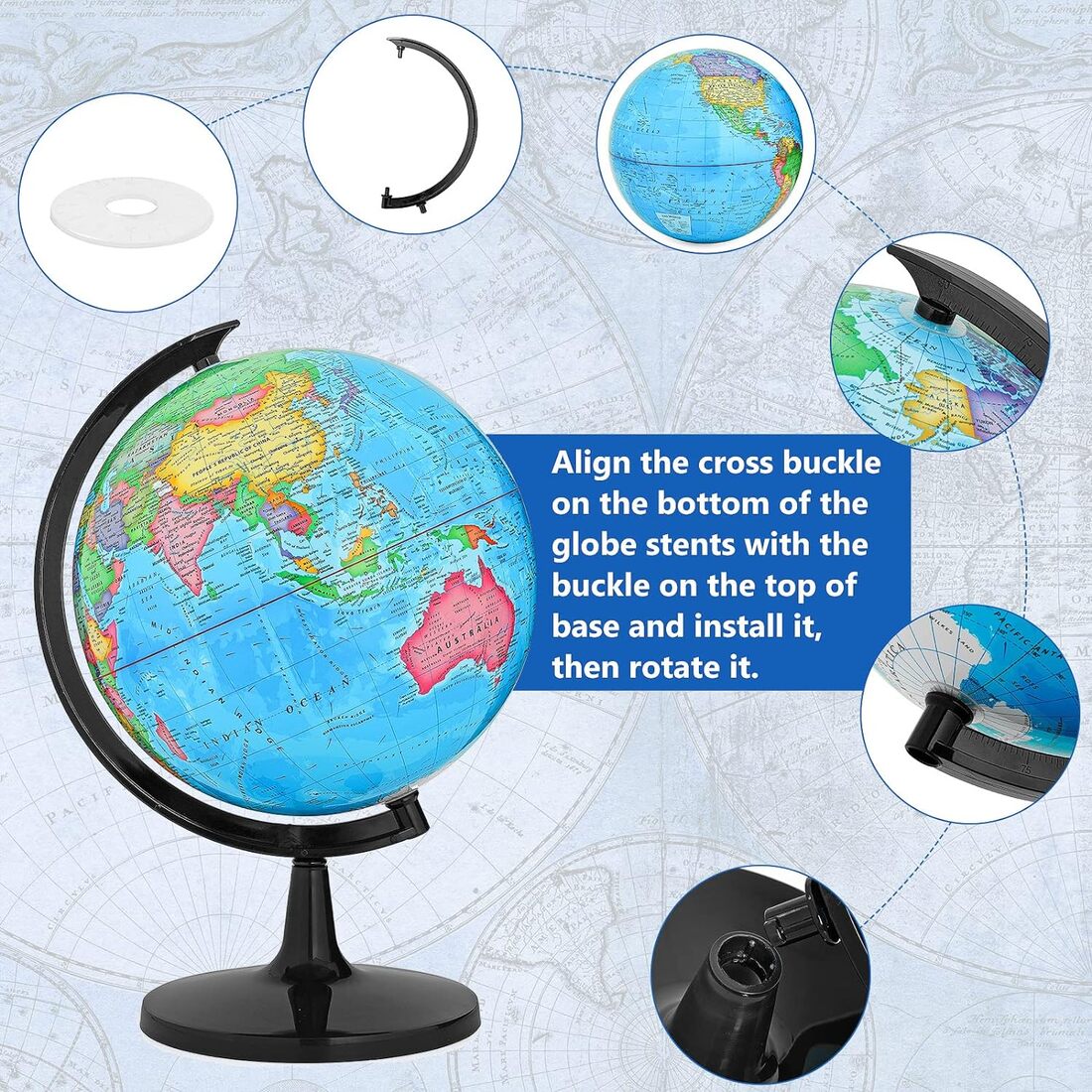 Smartcraft World Globe with Stand Desk Decorative Globe for Students & Geography Teachers, 360° Horizontal Rotation, World Globe Map with Clear Text Markings, Blue