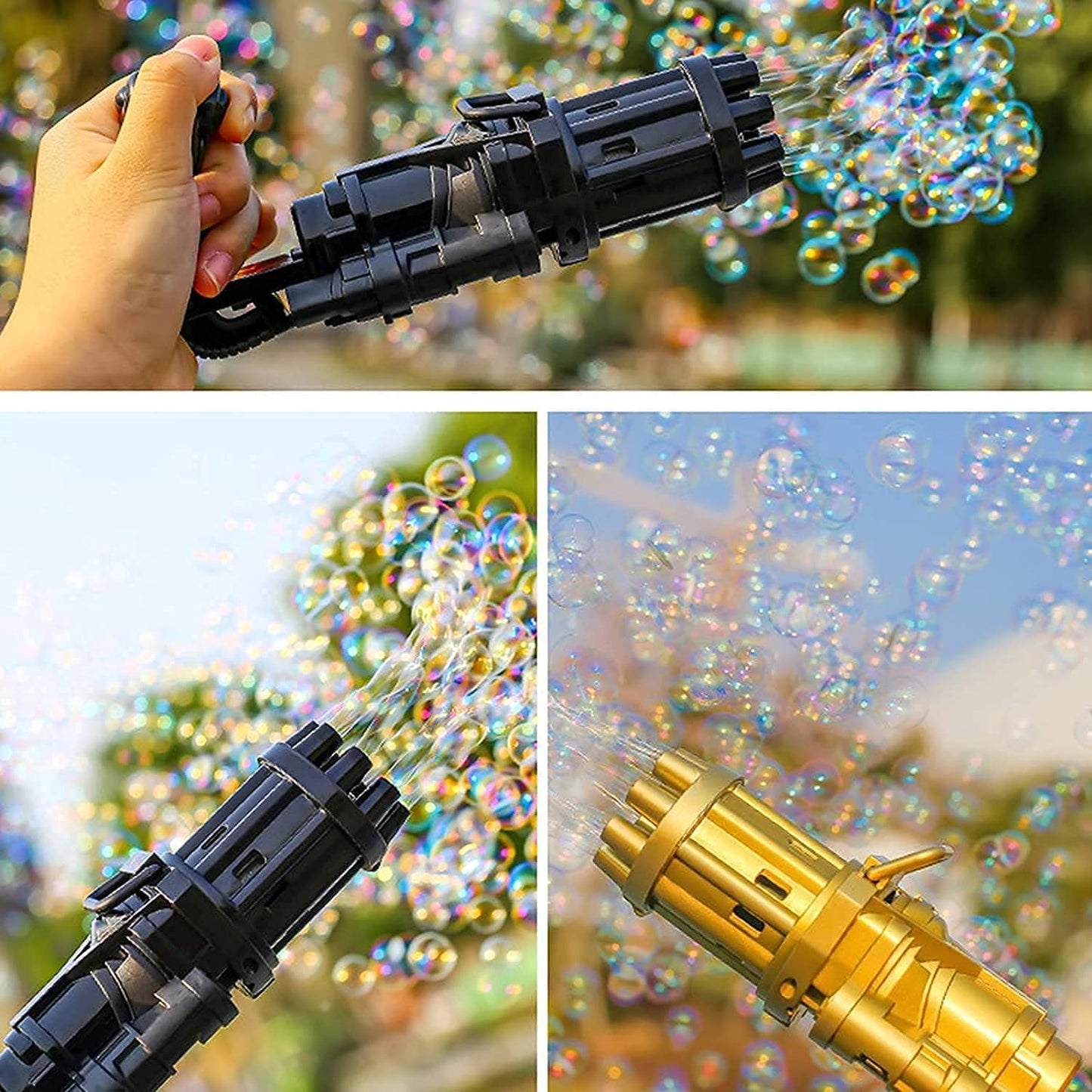 Bubble Machine Gun, Gatling Bubble Machine, Automatic Bubble Gun, 8-holes Electric Bubble Maker With 1 Solution, Pack Of 1