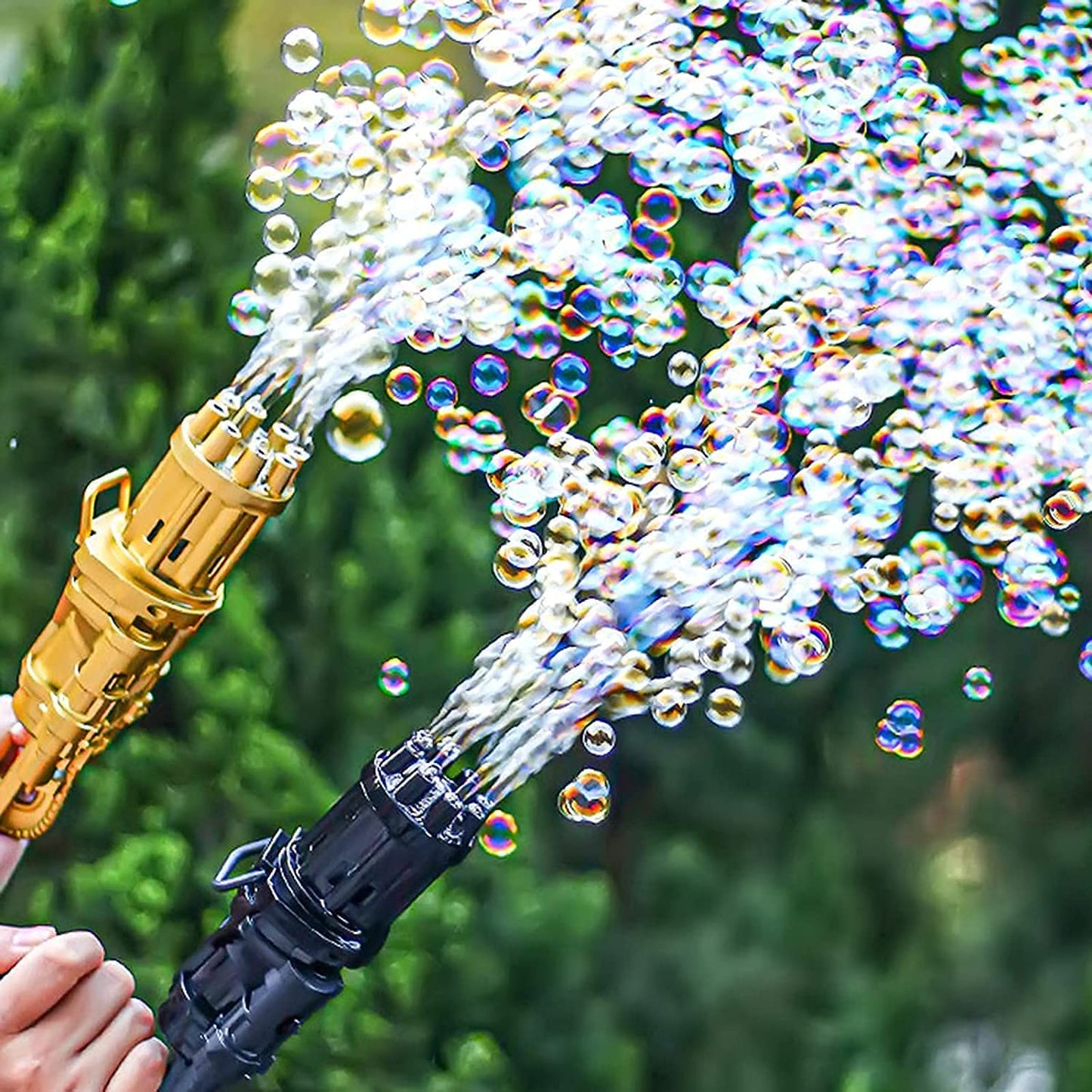 Bubble Machine Gun, Gatling Bubble Machine, Automatic Bubble Gun, 8-holes Electric Bubble Maker With 1 Solution, Pack Of 1