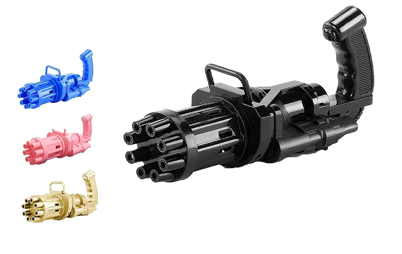 Bubble Machine Gun, Gatling Bubble Machine, Automatic Bubble Gun, 8-holes Electric Bubble Maker With 1 Solution, Pack Of 1