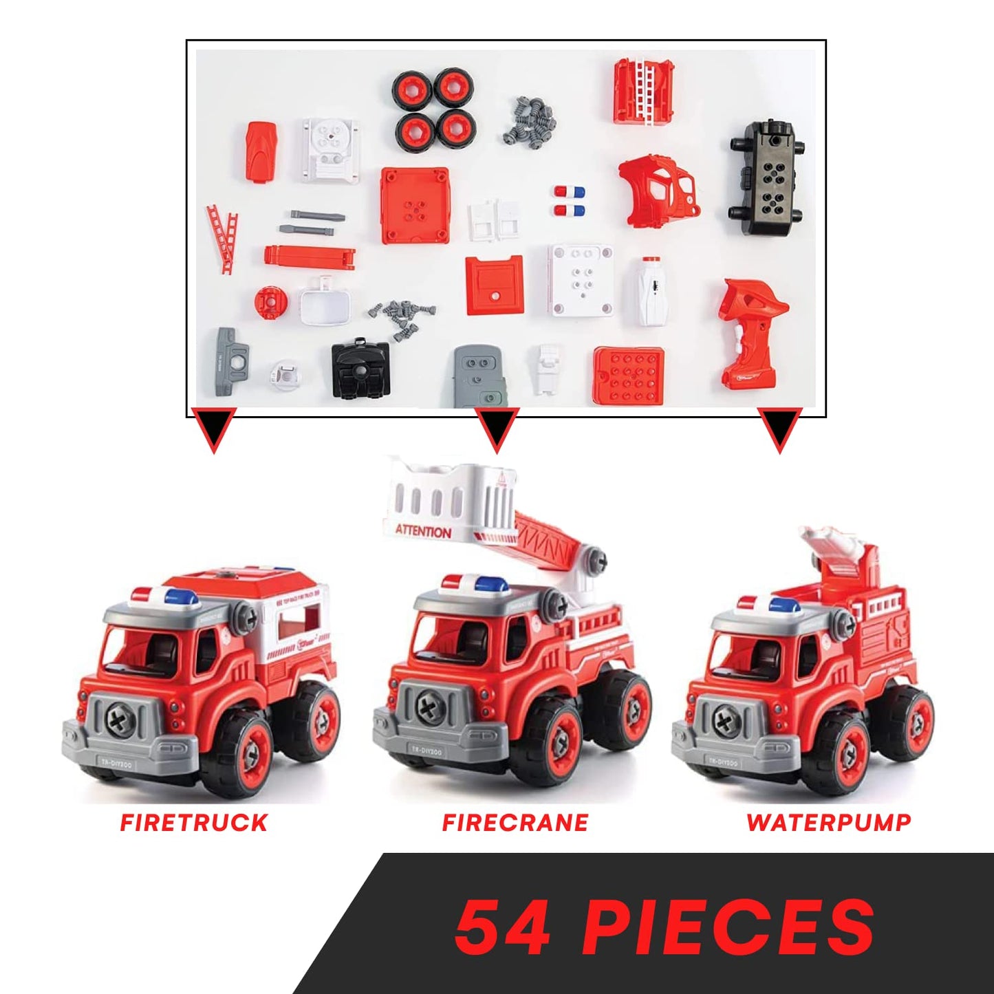 Fire Engine Toy, Assembly Toys Friction Truck Fire Ladder Truck, Monster Truck Toys