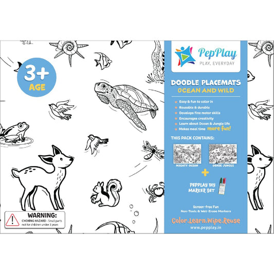 PepPlay Activity Mat Doodle Sheets, Drawing, Learning Art Activity, Coloring Mats, Reusable, Durable, Safe, BPA Free, Educational Toys Gift for Kids, Toddlers, Boys, Girls (White)