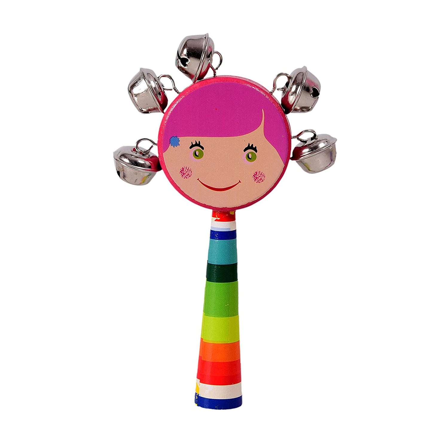 Rattle Toy, Wooden Rattle, Wrist Rattles, Newborn Rattle Round Face Rattle Toy With Jingle Bell's - Pack Of 1