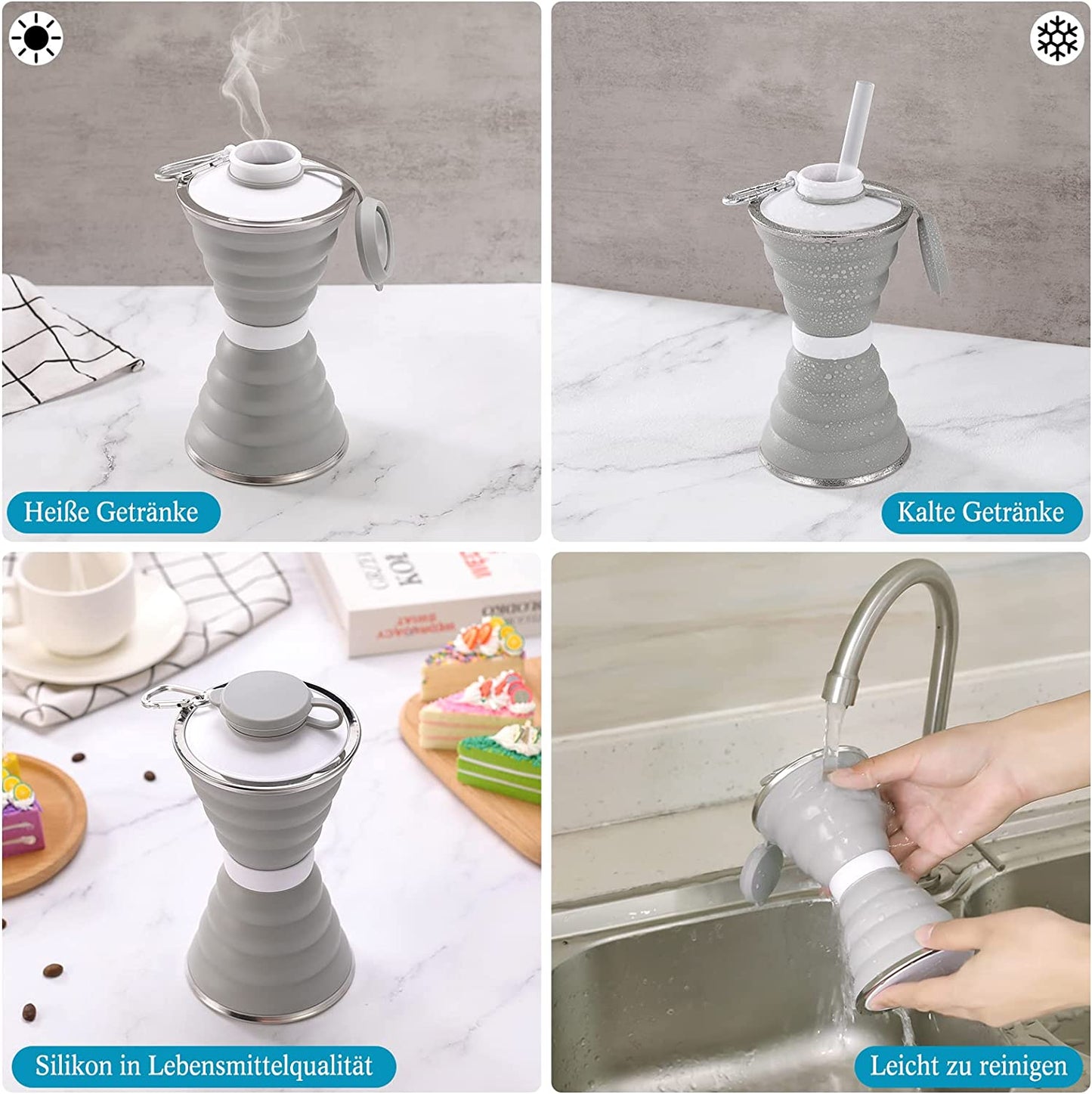 Silicone Retractable Folding Water Bottle 500ml Telescopic Collapsible Outdoor Travel Mug Folding Cups
