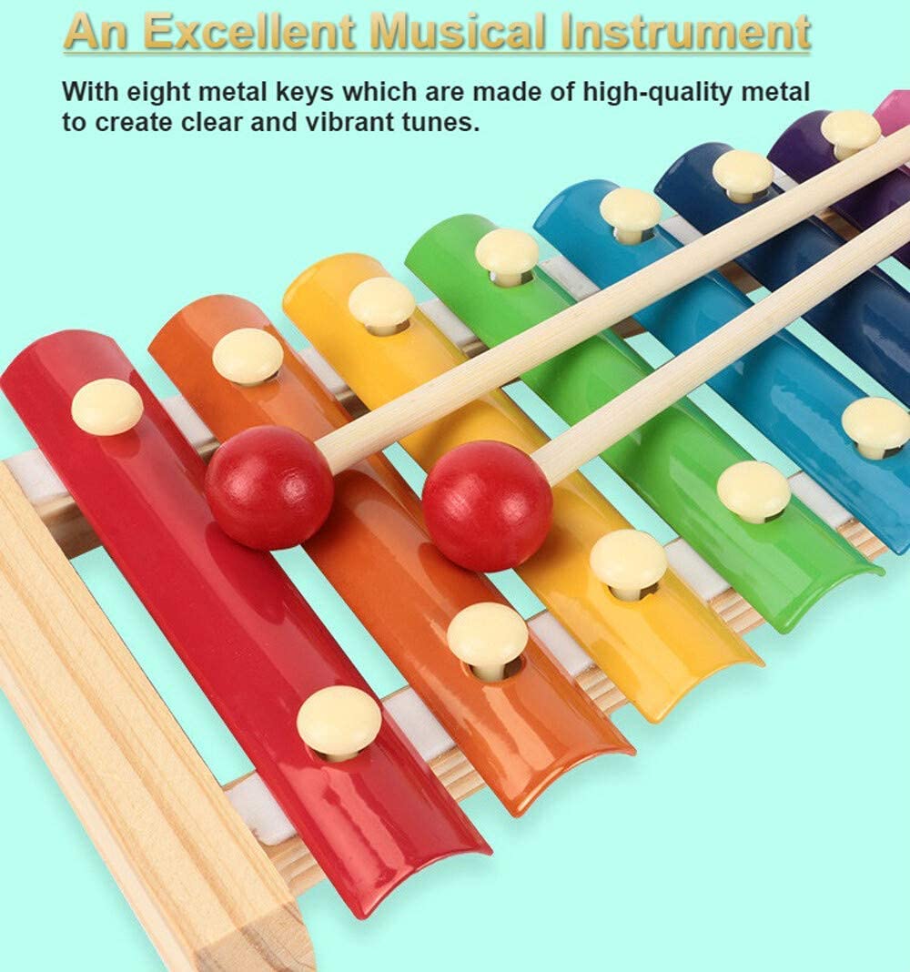 Wooden Xylophone Musical Toy for Children with 8 Note - Pack of 1 (Multi Color)