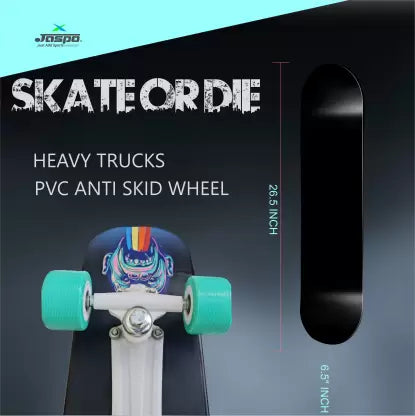 Jaspo Black Duck Fibre (26" X 6.5") Fully Assembled Skateboard (Suitable for All Age Group) - SKATIE BONES 26.5 inch x 6.5 inch Skateboard (Multicolor, Pack of 1)