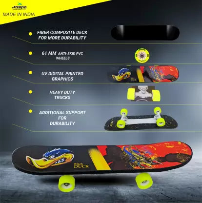 Jaspo Black Duck Fibre (26" X 6.5") Fully Assembled Skateboard (Suitable for All Age Group) - ANGREY GOOSE 26.5 inch x 6.5 inch Skateboard  (Multicolor, Pack of 1)