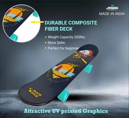 Jaspo Black Duck Fibre (26" X 6.5") Fully Assembled Skateboard (Suitable for All Age Group) - SKATIE BONES 26.5 inch x 6.5 inch Skateboard (Multicolor, Pack of 1)