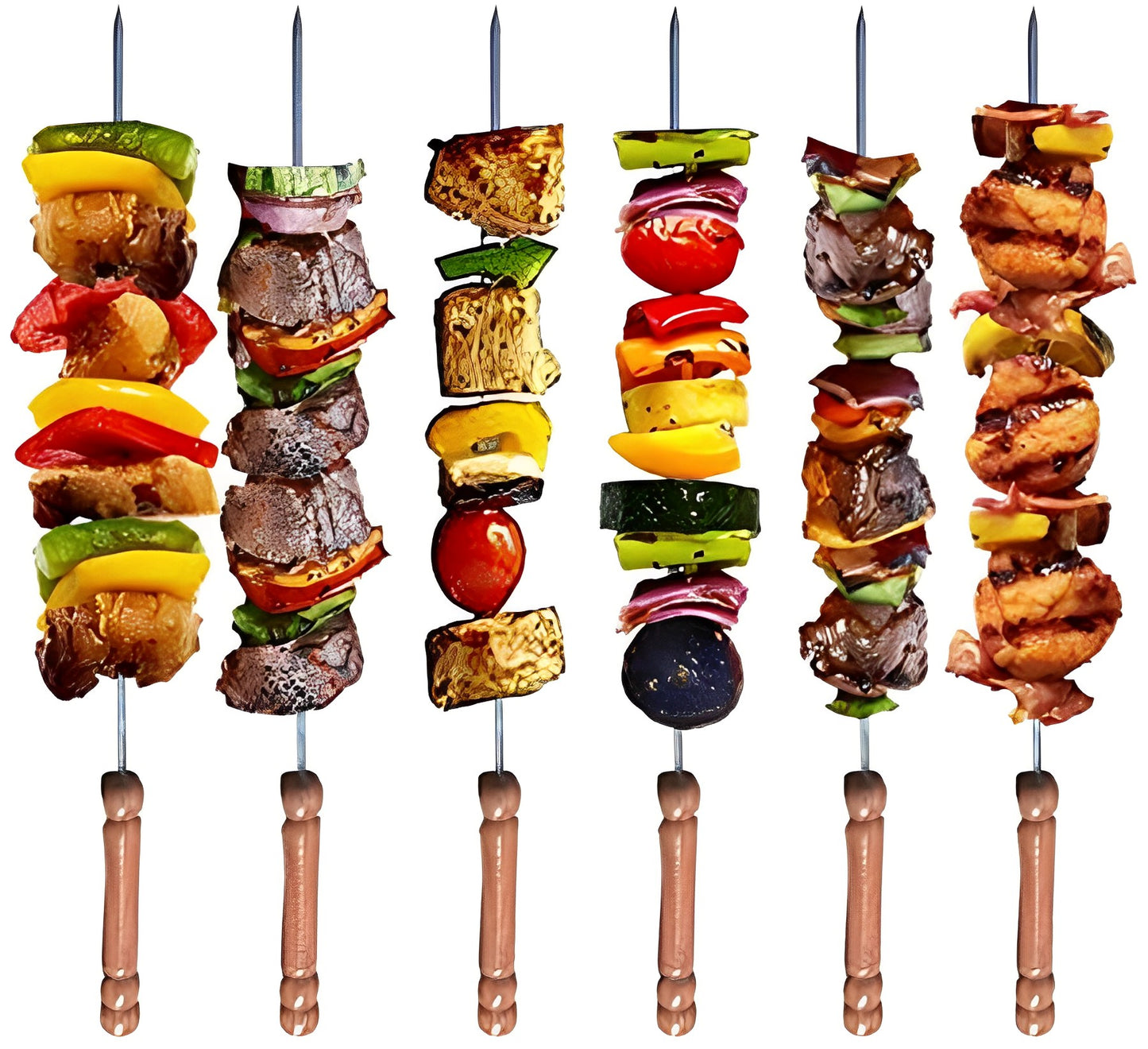 Barbecue Skewers For Bbq Tandoor, Grill Stainless Steel Stick With Wooden Handle, Pack Of 12