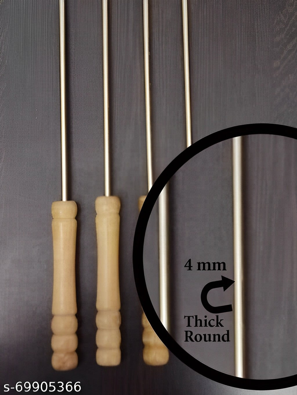 Barbecue Skewers For Bbq Tandoor, Grill Stainless Steel Stick With Wooden Handle, Pack Of 12