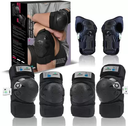 Jaspo Plastron Saver 3 Professional Protective Set for Kids/Teens (Medium-upto-15 yrs) Skating Guard Combo (Black)