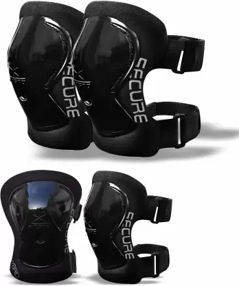 Jaspo Secure Hybrid Knee & Elbow Guards Combo for Skating, Cycling for All Age Groups - Medium Size Skating Kit