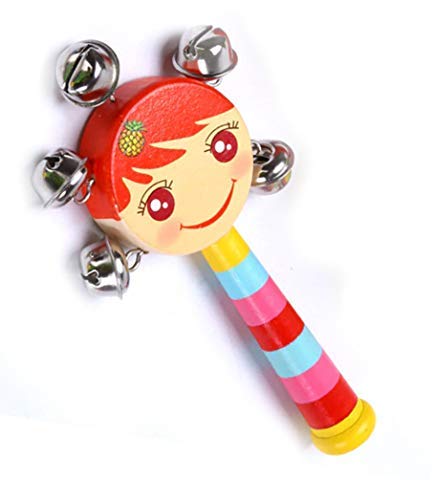 Rattle Toy, Wooden Rattle, Wrist Rattles, Newborn Rattle Round Face Rattle Toy With Jingle Bell's - Pack Of 1