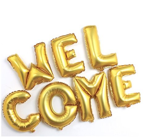 Foil Balloon Decoration, Gold Letter Balloons, Solid Welcome Foil Balloon, Birthday Decoration (gold, Pack Of 1)