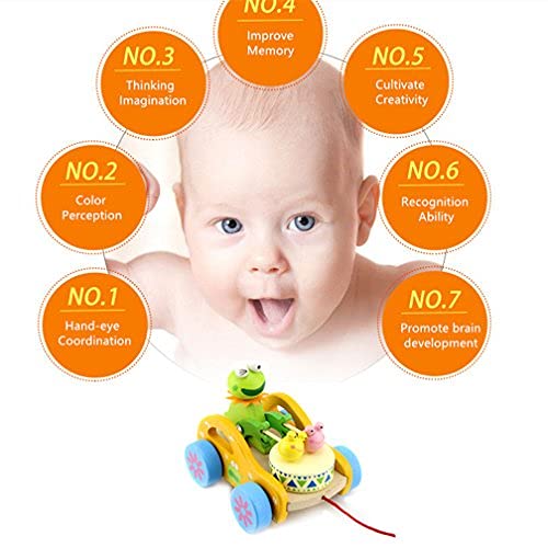 Pull-Along Toys, Wooden Drum Musical Push Along Toys, Baby Early Walking Pull Toy, Rope Toy For Babies (Frog)