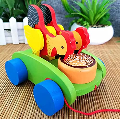 Pull-Along Toys, Wooden Drum Musical Push Along Toys, Baby Early Walking Pull Toy, Rope Toy For Babies