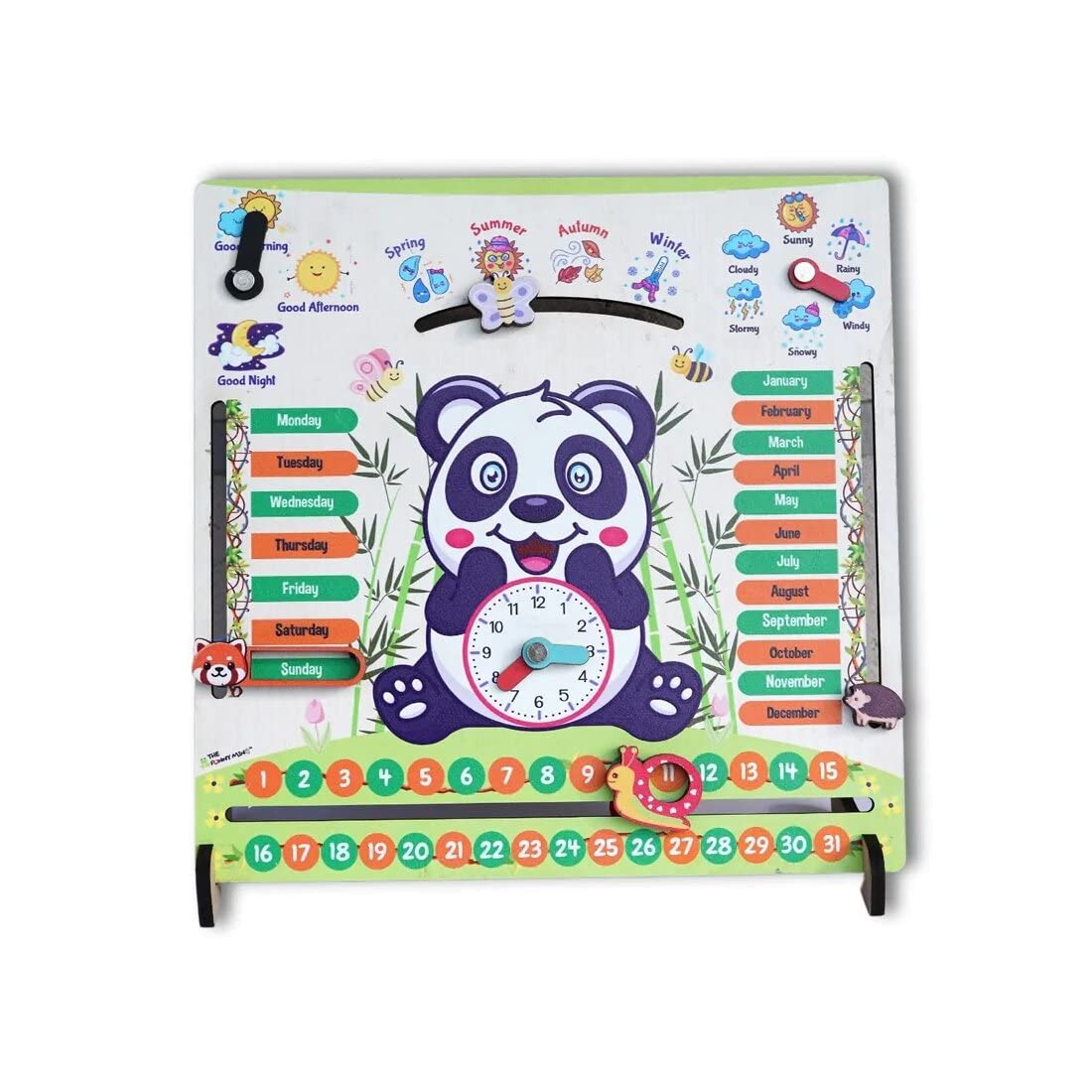 Fun Wooden Panda Busy Board -7 Activities Teaching Clock Board Toys For Kids