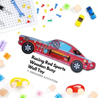 Fun Wooden Game Racing Sports Car Toy Busy Board For Kids, Montessori Educational Sensory Activity