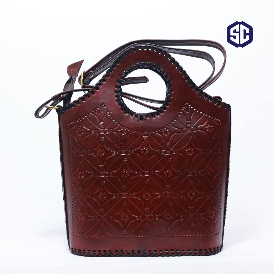 Leather Backpack, Leather Tote Bag Hand Made Artistry Bag Made In India(wine Color)
