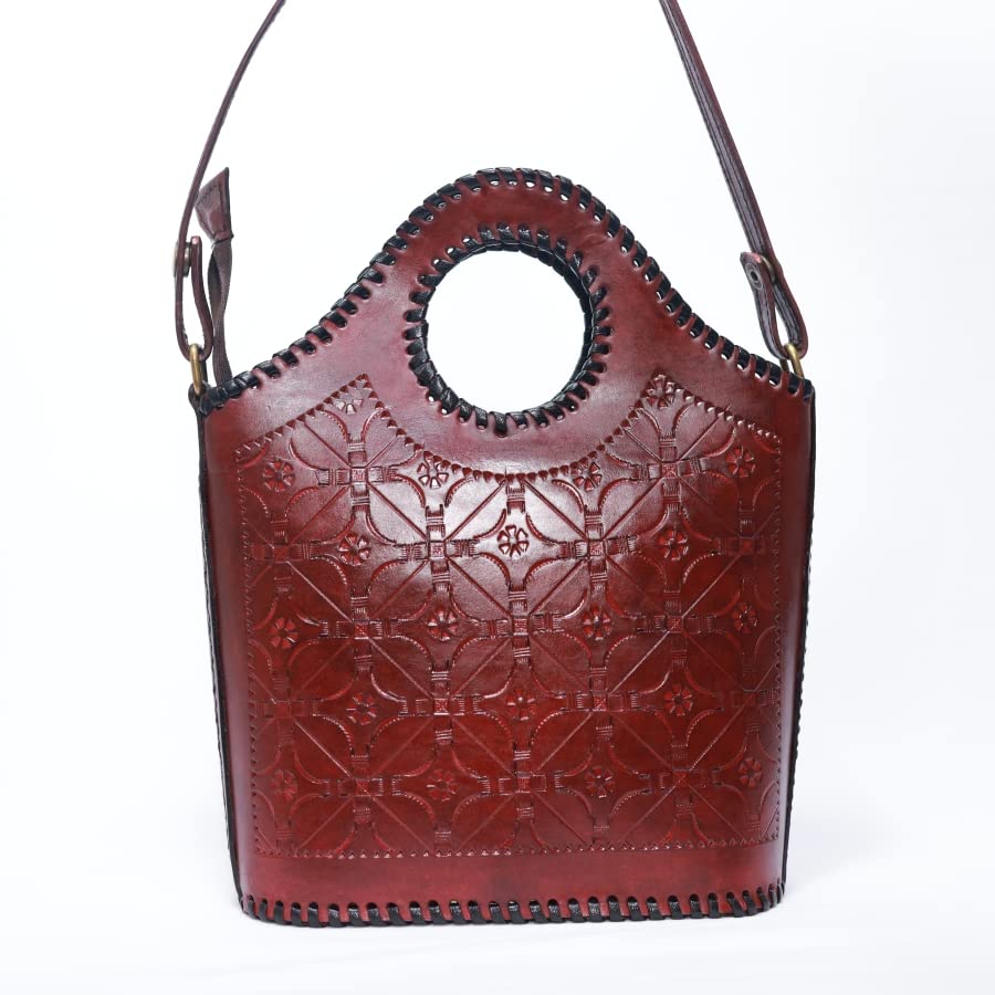 Leather Backpack, Leather Tote Bag Hand Made Artistry Bag Made In India(wine Color)
