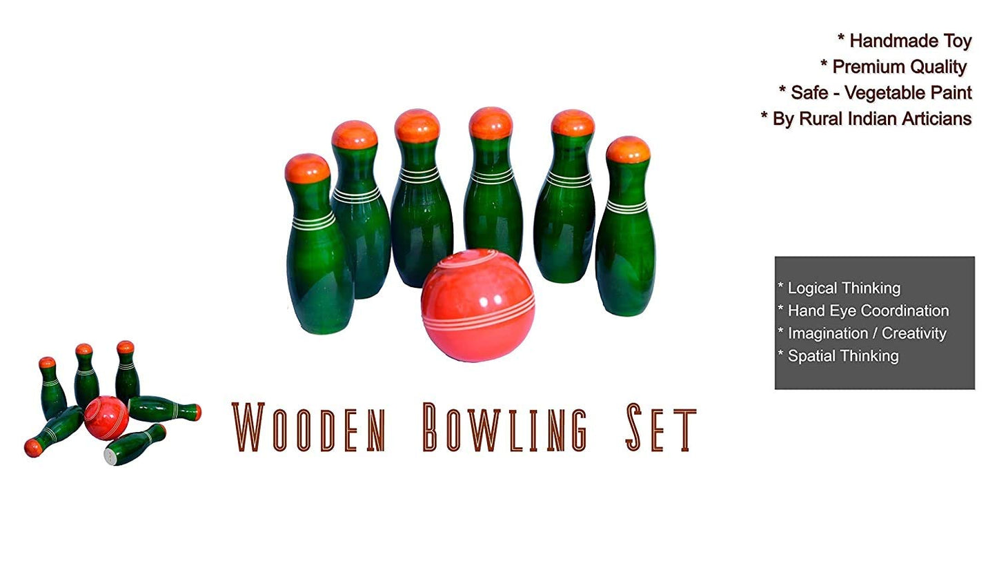 Small Wooden Bowling Set For Kids, Mini Wooden Bowling Pins, Handmade Bowling Set Indoor & Outdoor Game