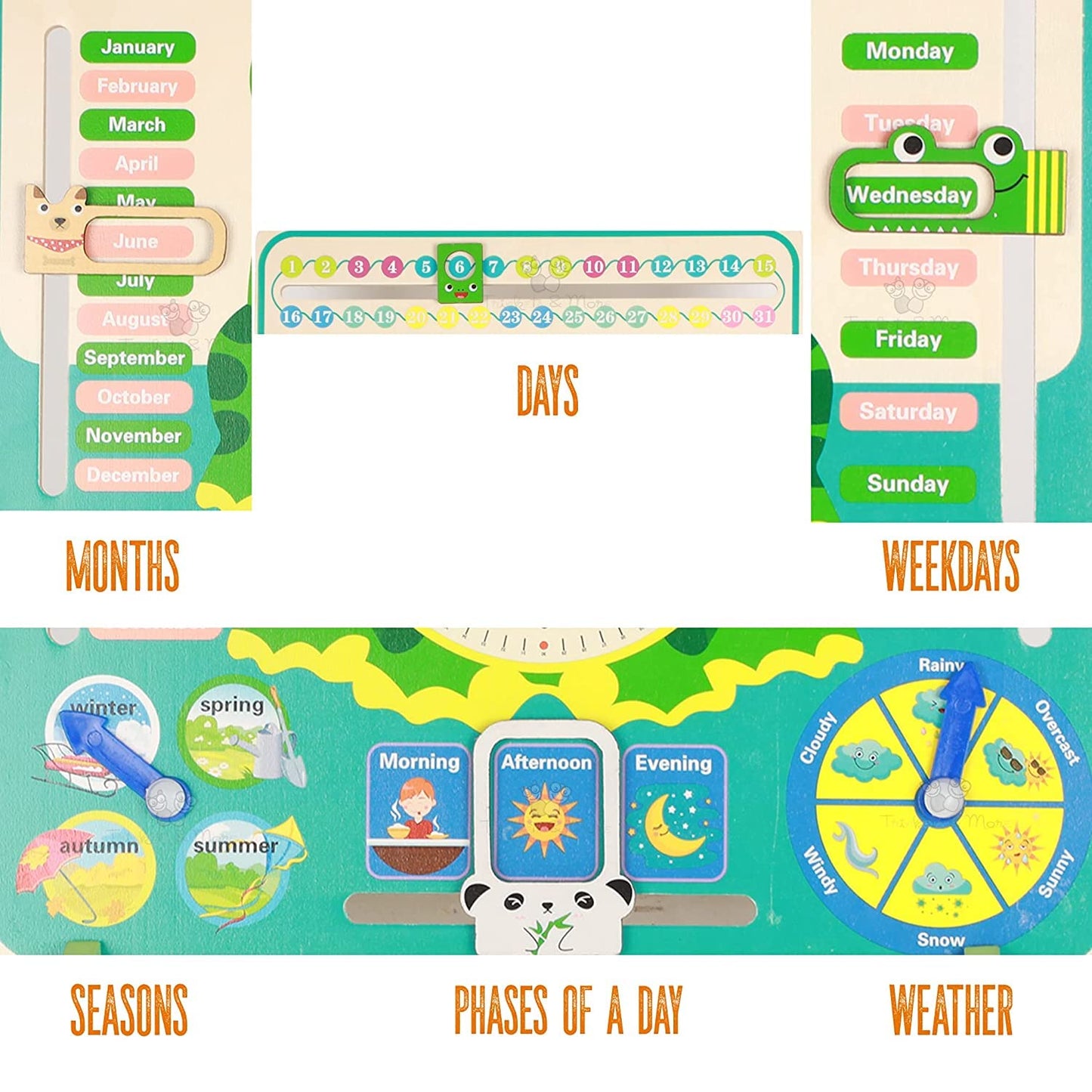 Calendar for kids, Calendar Educational Clock Toy For Kids Learning (Frog Stand)