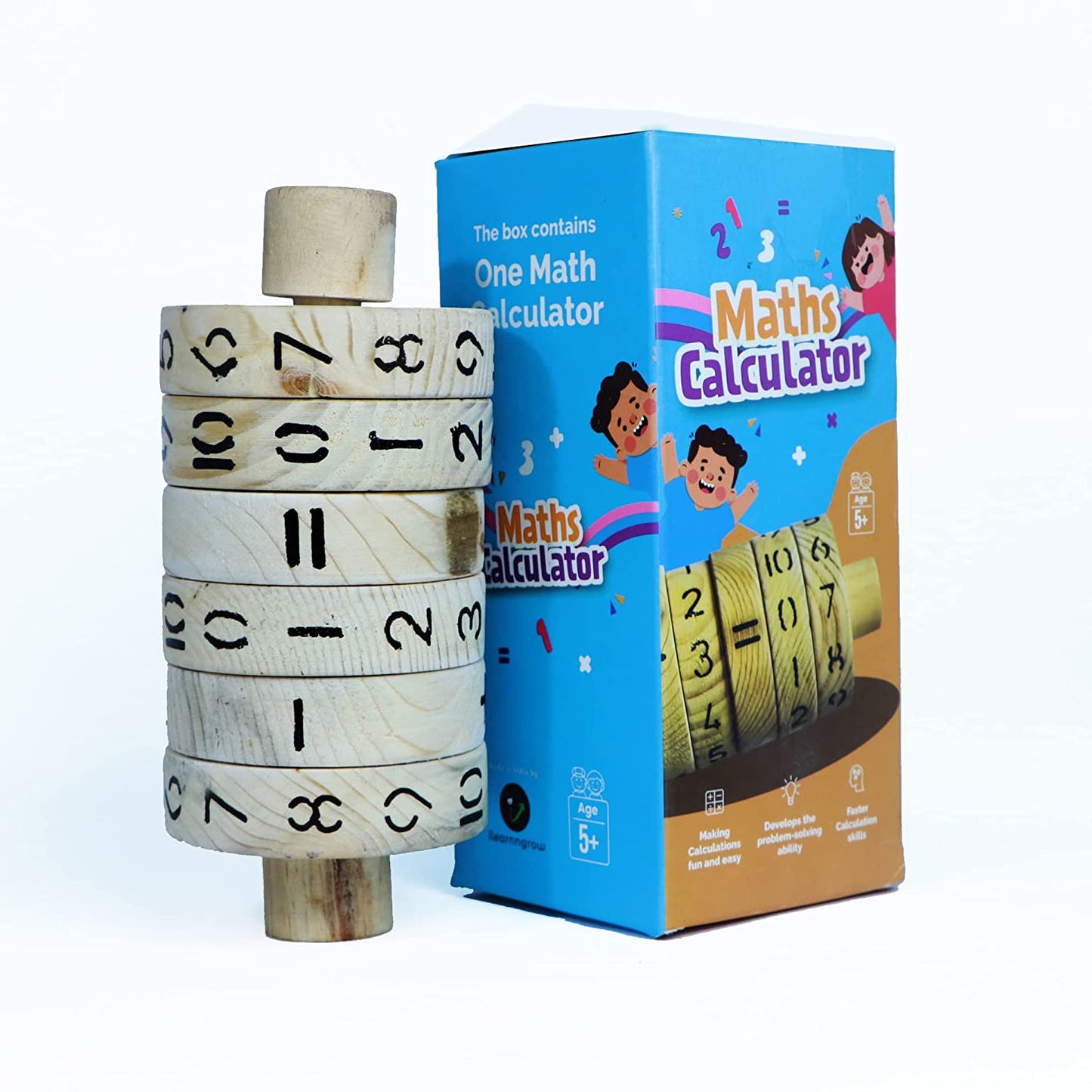 Wooden Math's Calculator Spinner, Calculator for kids, Fun Wooden Toy, Improve Math Skills