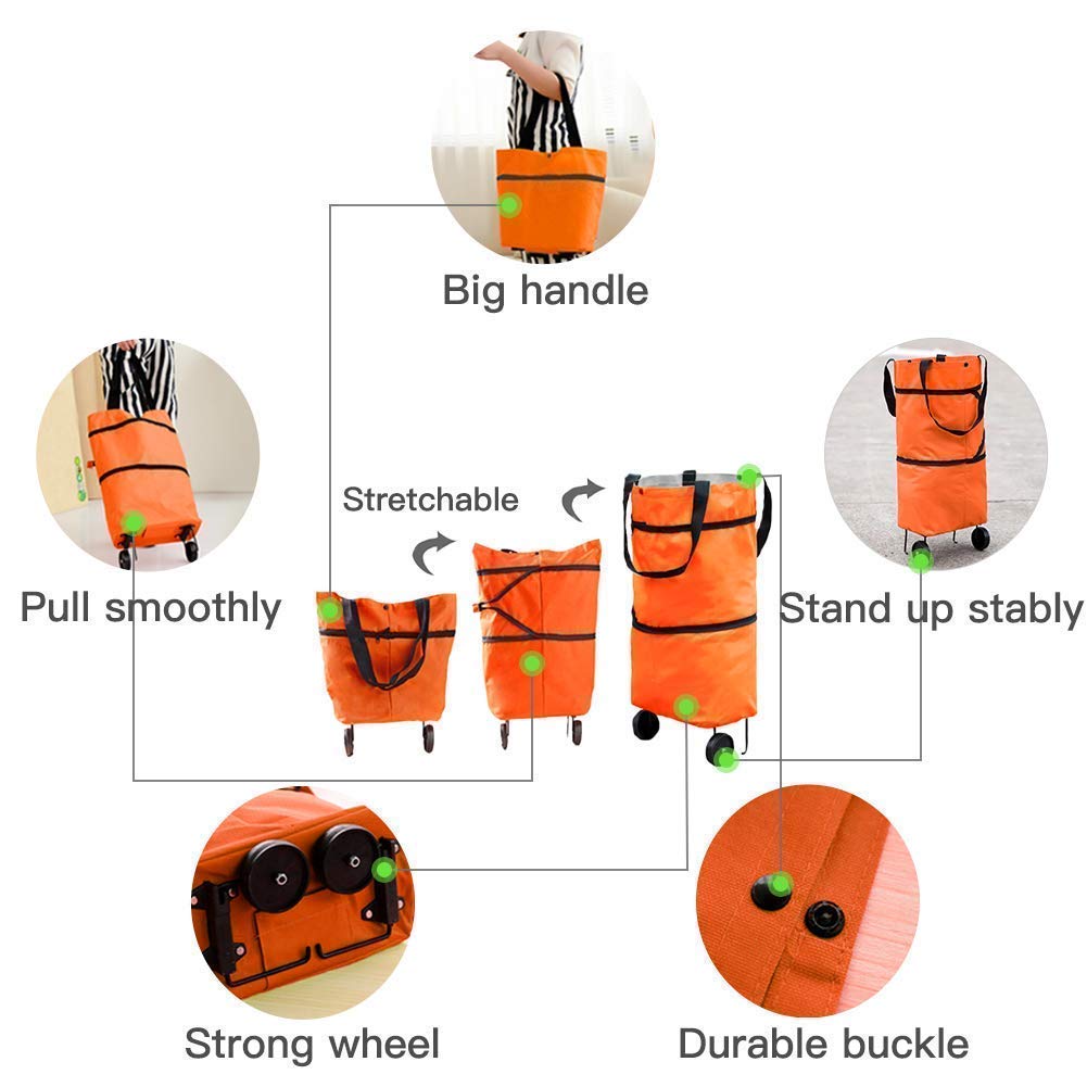 Folding Trolley Bag For Vegetables, Grocery, Travel Waterproof Trolley Bag