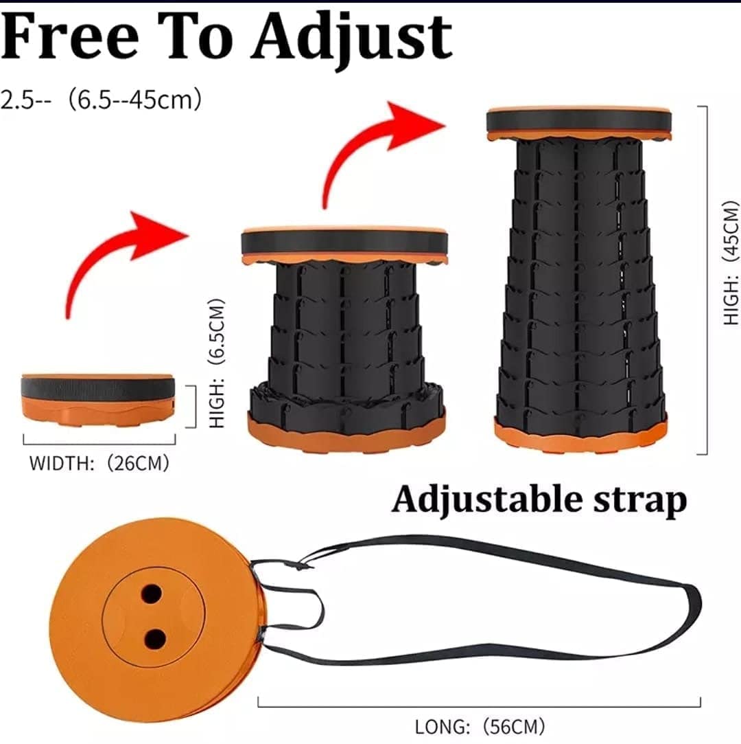 Foldable Height Adjusting Stool, Space Saving Telescopic Stool For Fishing, Hiking, and Kids Table