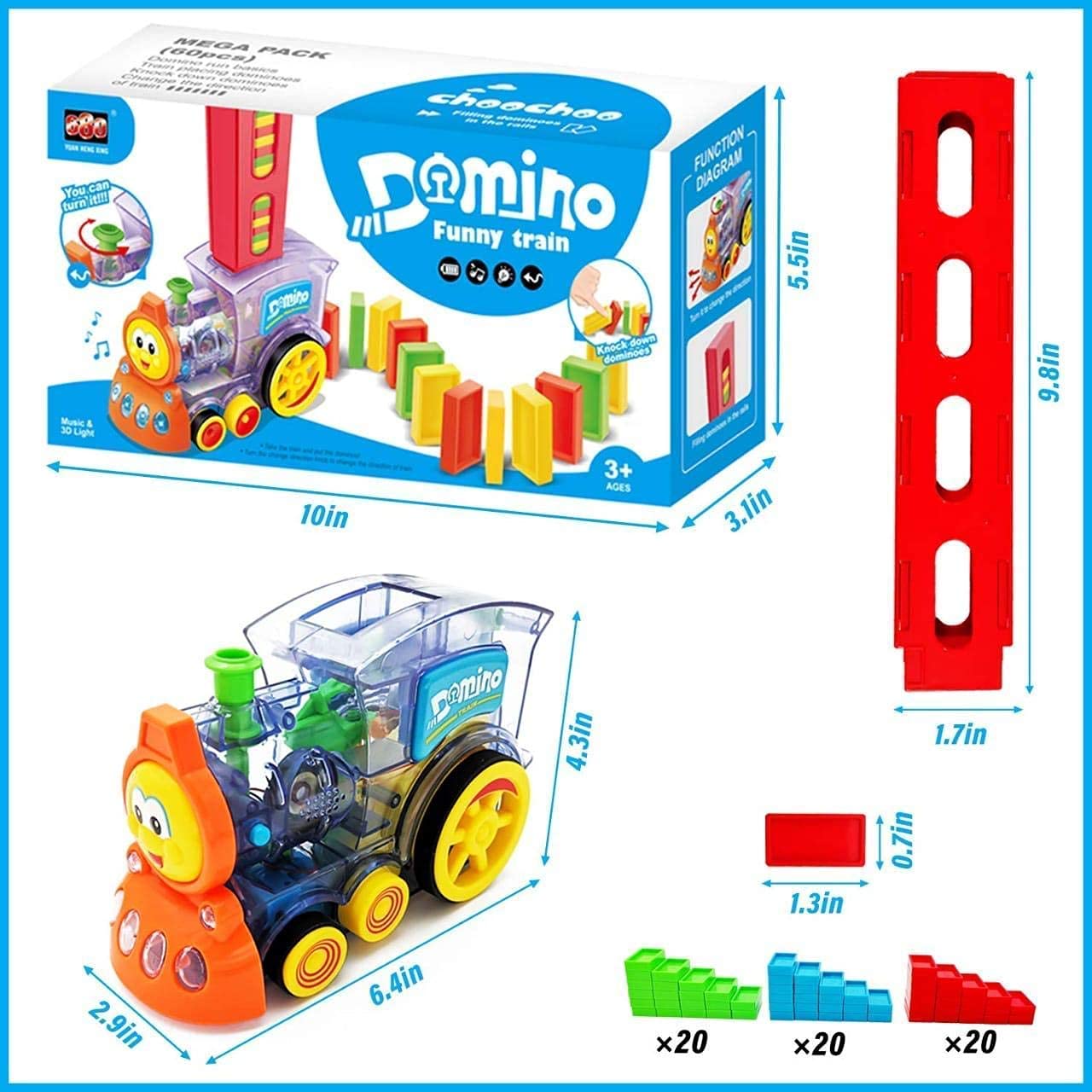 Domino Funny Train, Domino Train Toy 60pcs Domino Blocks Set, Building And Stacking Toy Blocks Domino Set