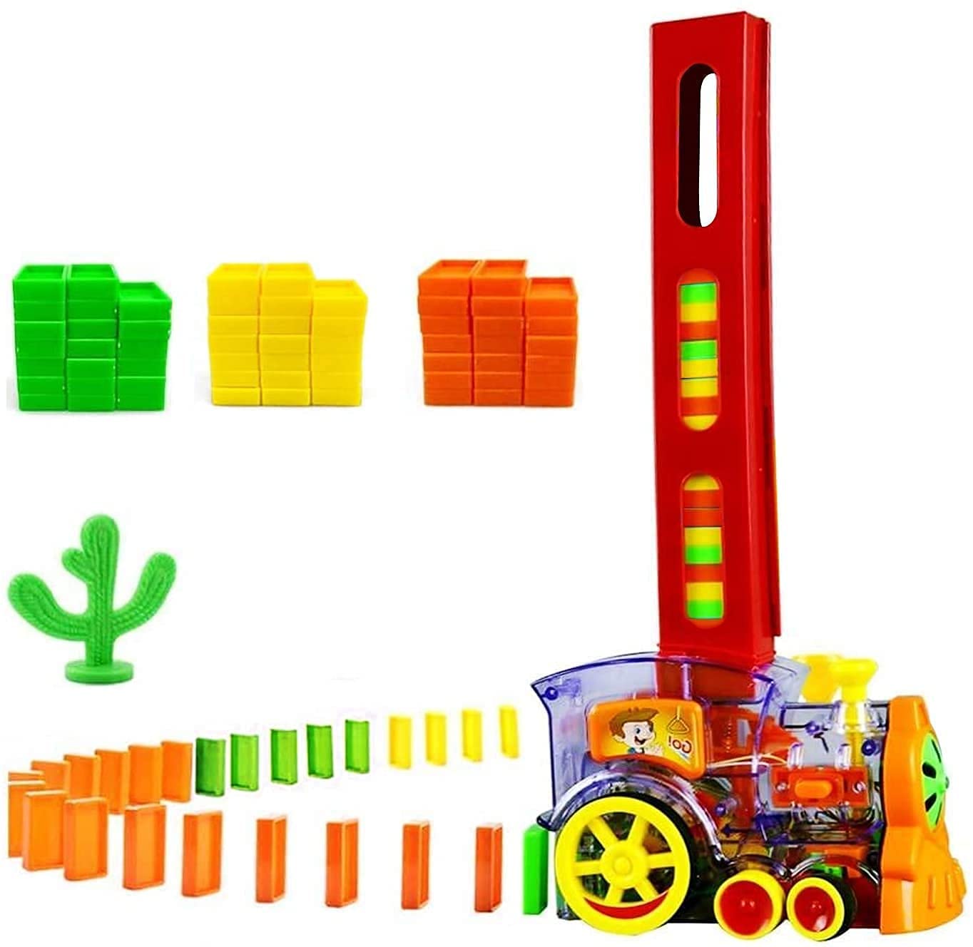 Domino Funny Train, Domino Train Toy 60pcs Domino Blocks Set, Building And Stacking Toy Blocks Domino Set