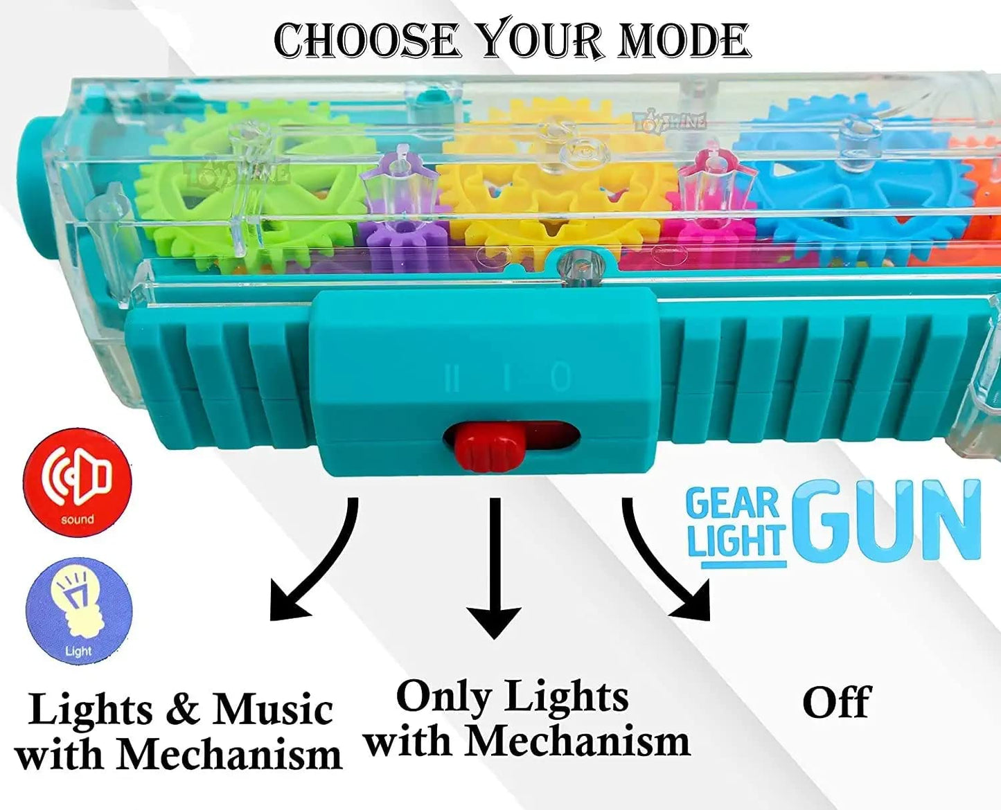 Musical And 3d Lights Kids Transparent Gun Gear Gun, Gears Concept Gun Toys, Multi Musical Blaster With Moving Gears